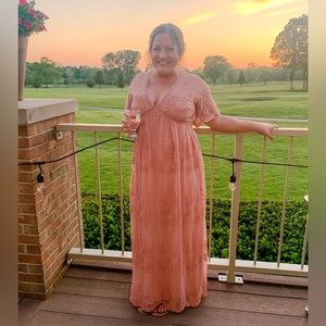 Pinkblush: Light Pink Lace Mesh Overlay Maxi Dress Size XL